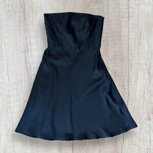 ANN TAYLOR Navy Blue Satin A-Line Mini Strapless Cocktail Dance Prom Dress 6